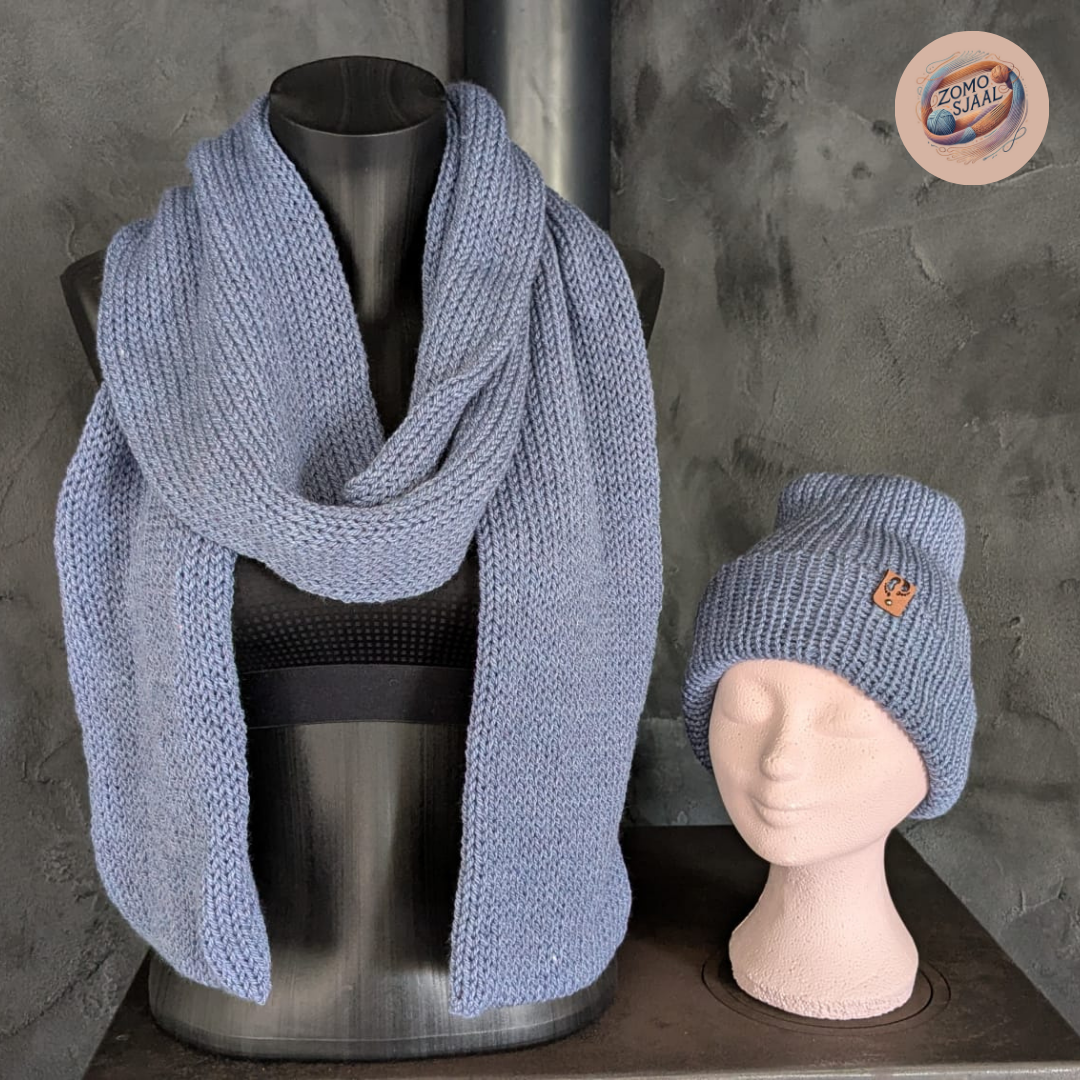 Handgebreide Cadeauset: Sjaal & Muts van Acryl - "ZoMoFimbu"